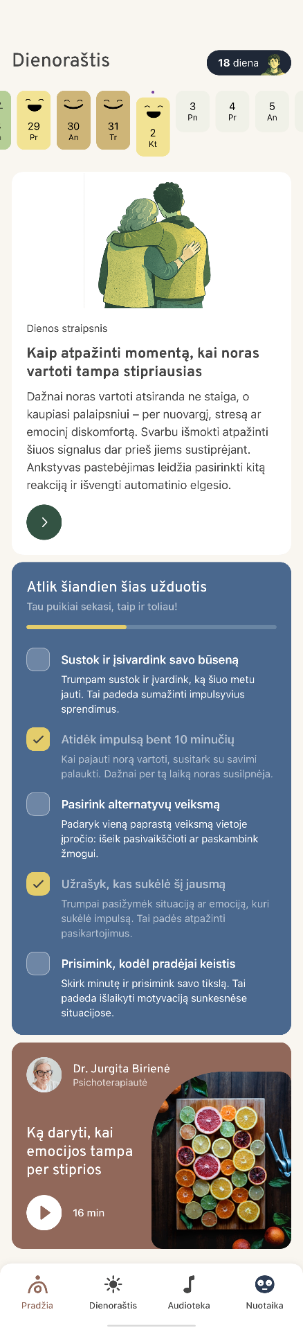 Atumo dienoraščio ekranas